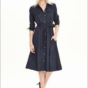 Banana Republic Midi Shirtdress, Preppy navy SIZE Petite #179157-00
